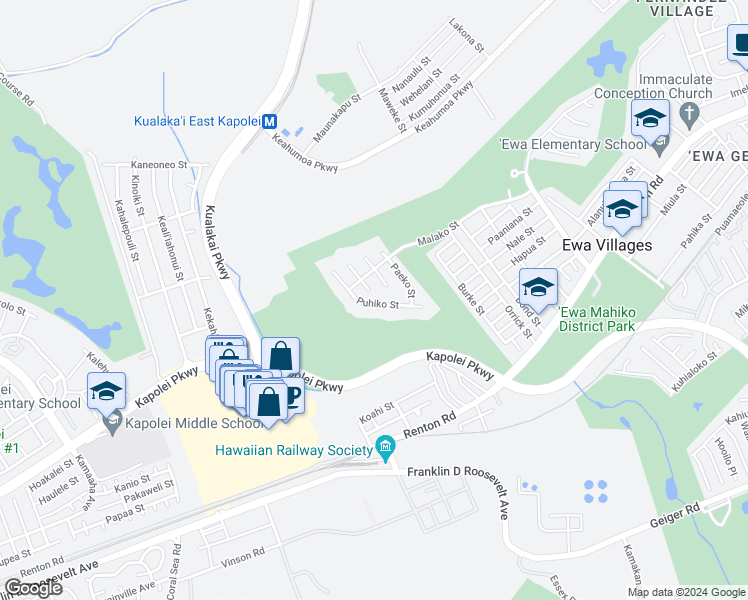 map of restaurants, bars, coffee shops, grocery stores, and more near 91-1771 Puhiko Street in Ewa Beach