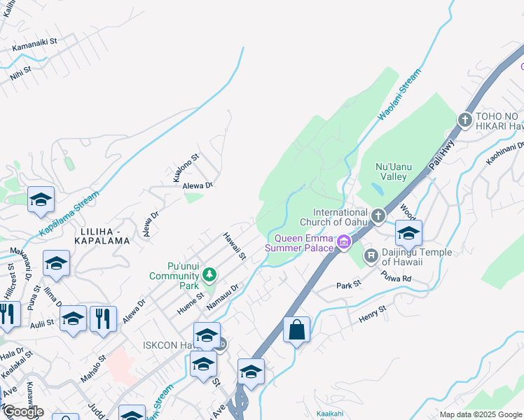 map of restaurants, bars, coffee shops, grocery stores, and more near 2762 Rooke Avenue in Honolulu