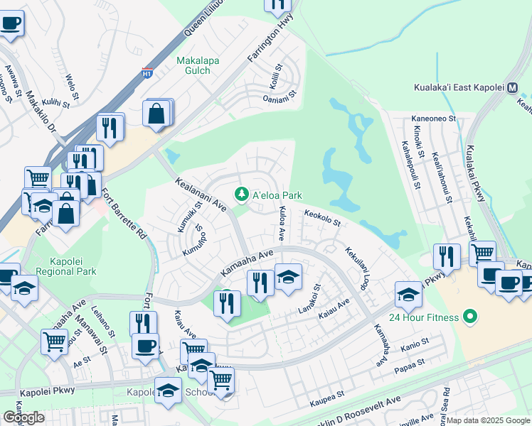 map of restaurants, bars, coffee shops, grocery stores, and more near 91-1018 Lipo Street in Kapolei
