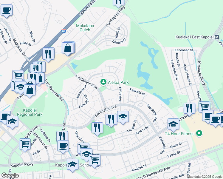 map of restaurants, bars, coffee shops, grocery stores, and more near 91-1101 Namahoe Street in Kapolei