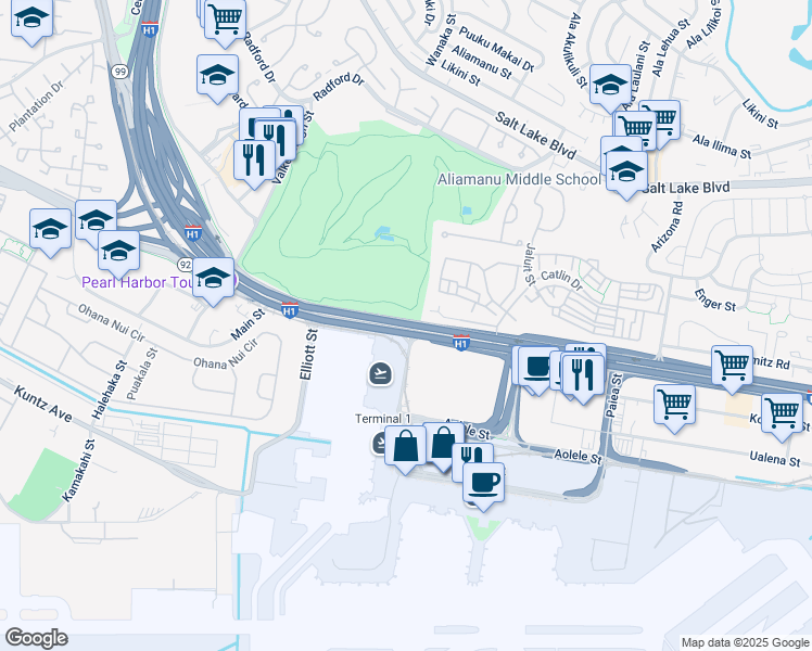 map of restaurants, bars, coffee shops, grocery stores, and more near 2980 Queen Liliuokalani Freeway in Honolulu