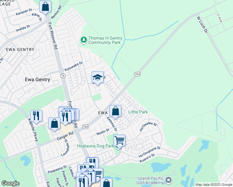 map of restaurants, bars, coffee shops, grocery stores, and more near 91-1005D Manaolana Street in Ewa Beach