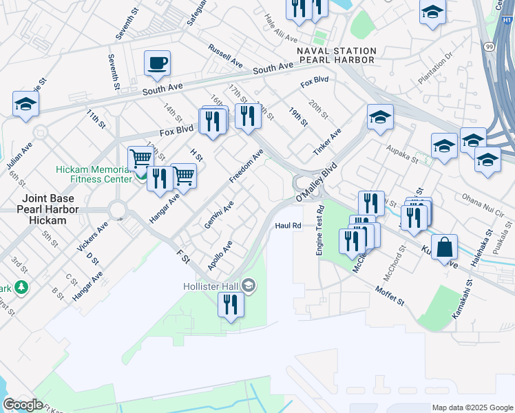 map of restaurants, bars, coffee shops, grocery stores, and more near 2330 Apollo Avenue in Honolulu