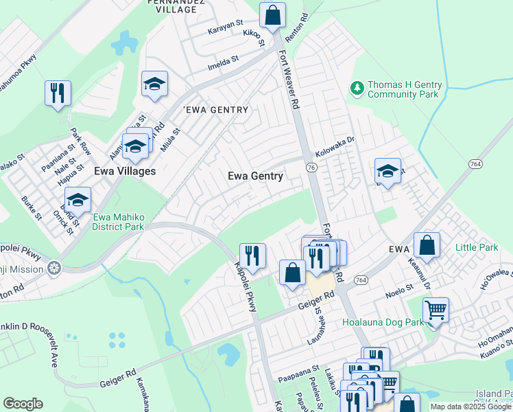 map of restaurants, bars, coffee shops, grocery stores, and more near 91-1057 Laaulu Street in Ewa Beach