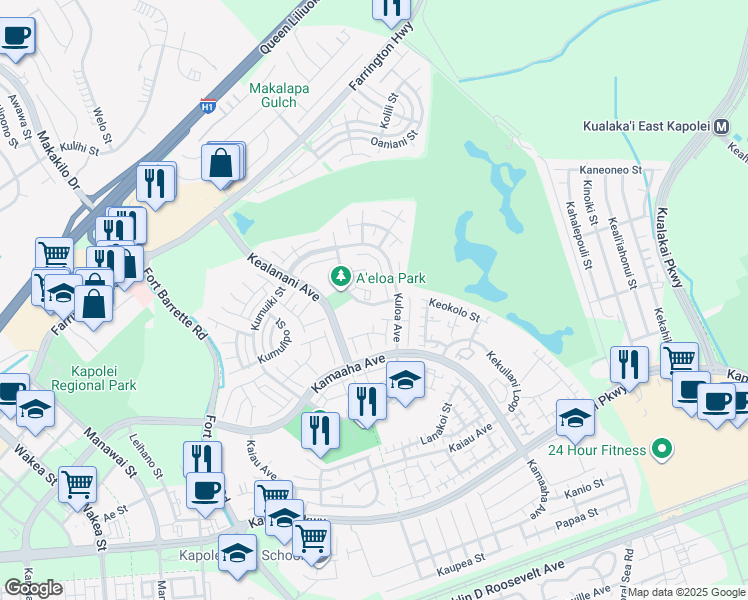 map of restaurants, bars, coffee shops, grocery stores, and more near 91-1093 Namahoe Street in Kapolei