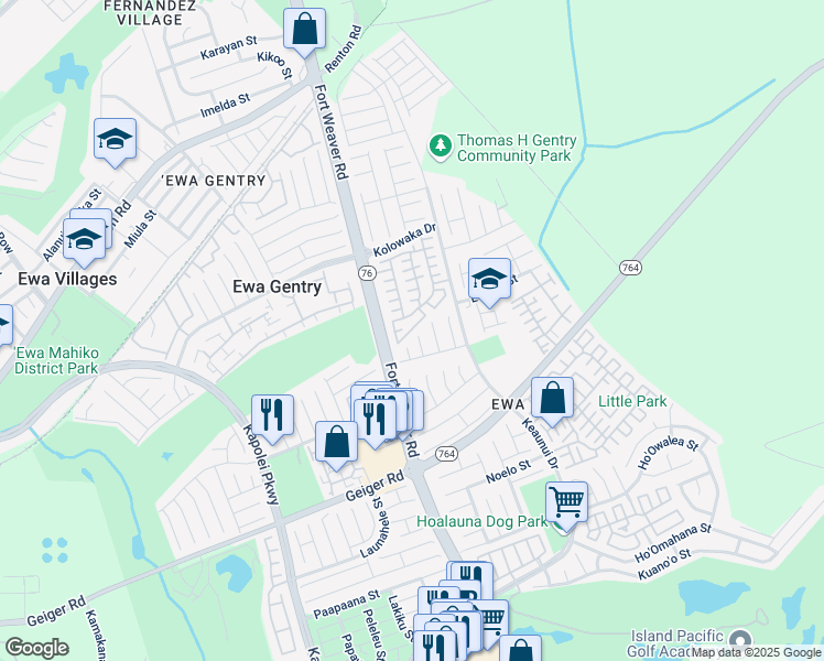 map of restaurants, bars, coffee shops, grocery stores, and more near Hoopili St in Ewa Beach