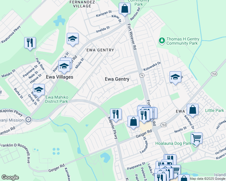 map of restaurants, bars, coffee shops, grocery stores, and more near 91-1150 Mikohu Street in Ewa Beach