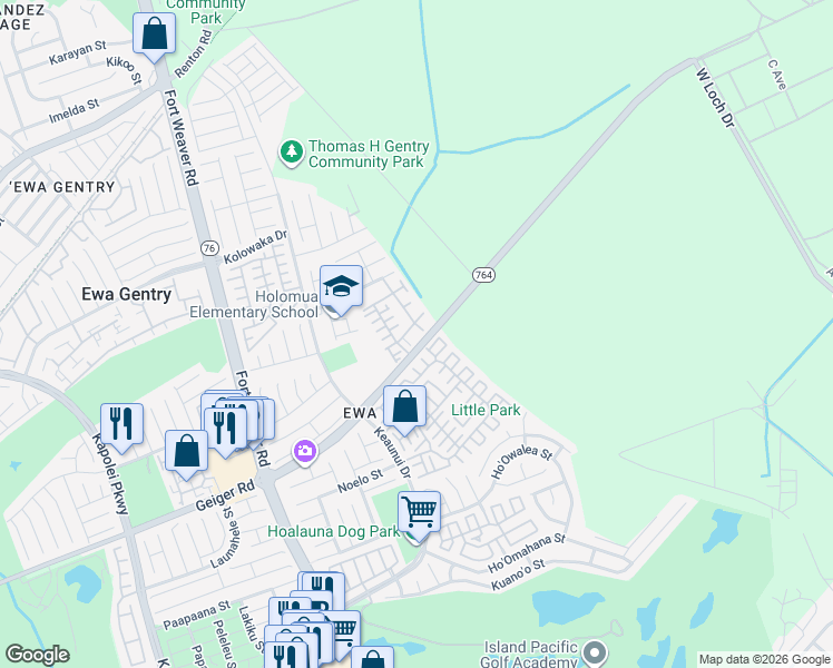 map of restaurants, bars, coffee shops, grocery stores, and more near 91-1021B Manaolana Street in Ewa Beach