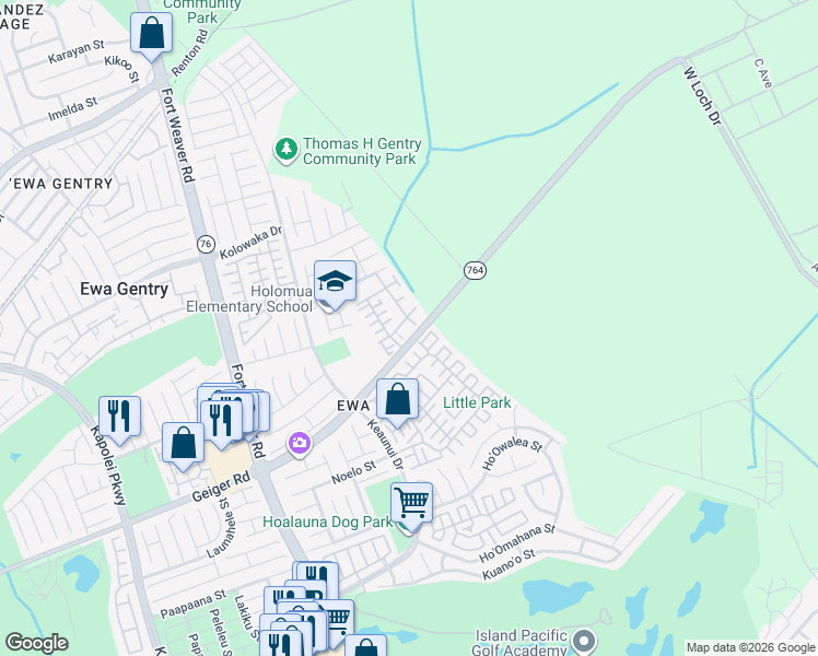 map of restaurants, bars, coffee shops, grocery stores, and more near 91-1021B Manaolana Street in Ewa Beach