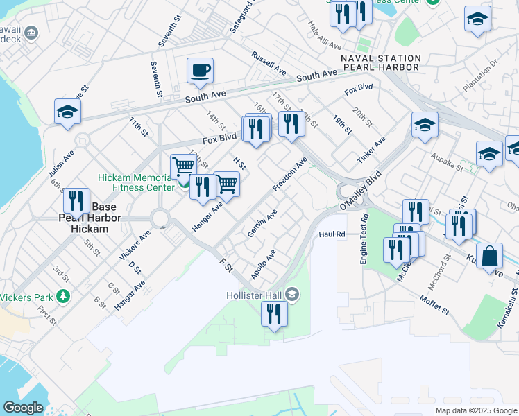 map of restaurants, bars, coffee shops, grocery stores, and more near Koaaina Alley in Honolulu