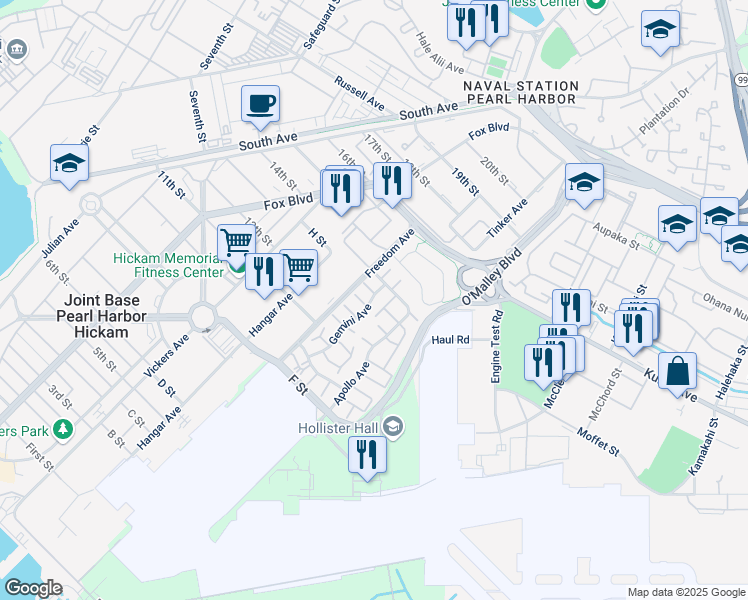map of restaurants, bars, coffee shops, grocery stores, and more near 617 Gemini Avenue in Honolulu