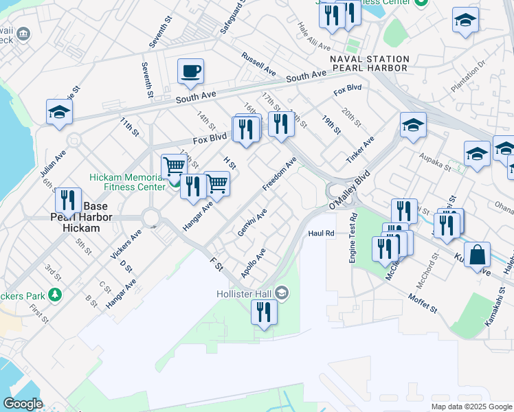 map of restaurants, bars, coffee shops, grocery stores, and more near 608 Kulekia Alley in Honolulu