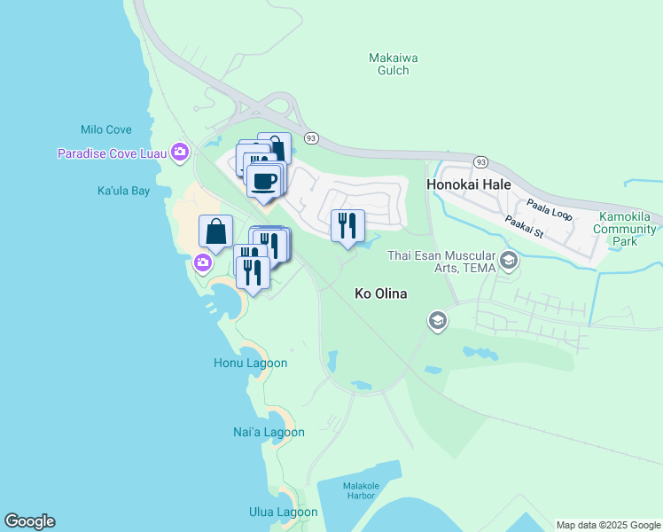 map of restaurants, bars, coffee shops, grocery stores, and more near 92-1220 Ali'inui Drive in Kapolei