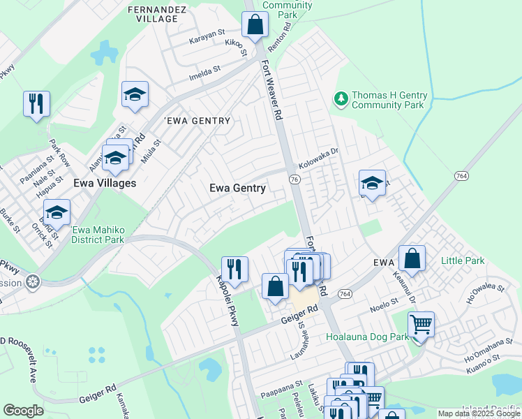 map of restaurants, bars, coffee shops, grocery stores, and more near 91-1034 Laaulu Street in Ewa Beach
