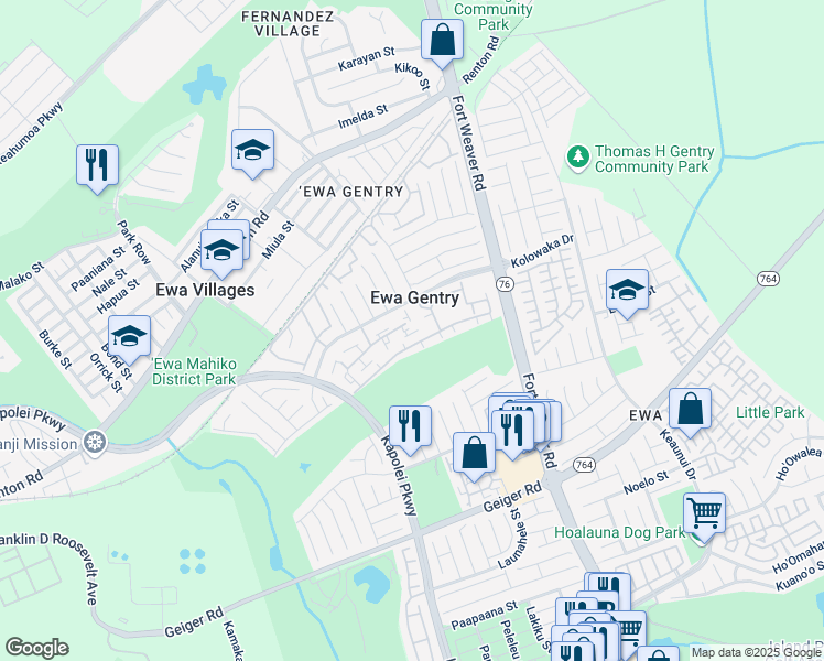 map of restaurants, bars, coffee shops, grocery stores, and more near 91-1209 Mikohu Street in Ewa Beach