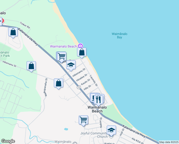 map of restaurants, bars, coffee shops, grocery stores, and more near 41-11 Hinalea Street in Waimanalo