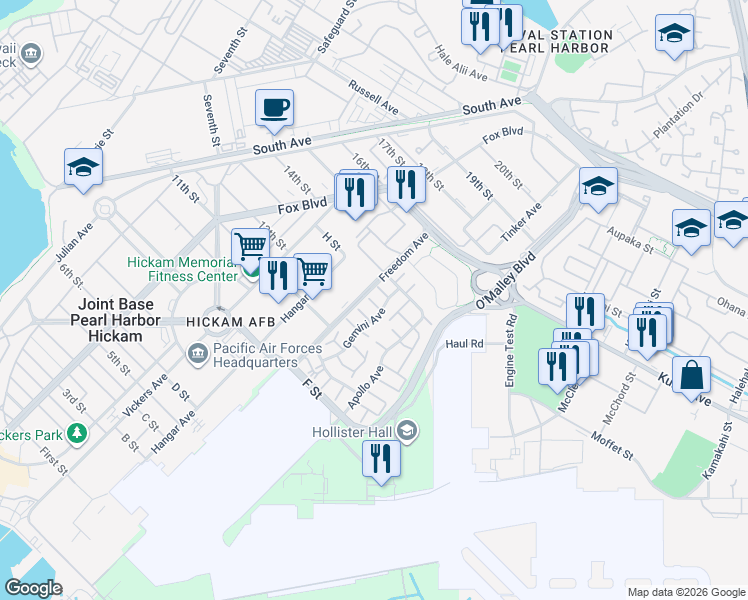 map of restaurants, bars, coffee shops, grocery stores, and more near 605 Kulekia Alley in Honolulu