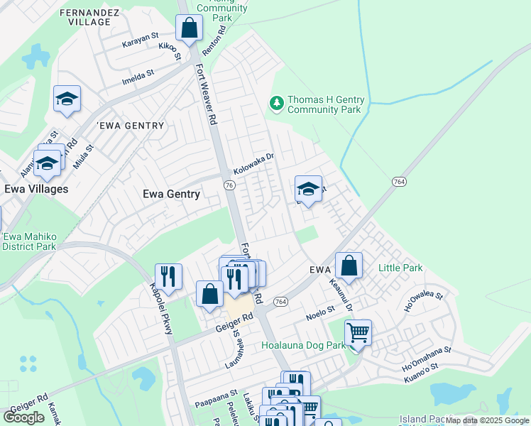 map of restaurants, bars, coffee shops, grocery stores, and more near 91-1561 Kuhiawaho Place in Ewa Beach