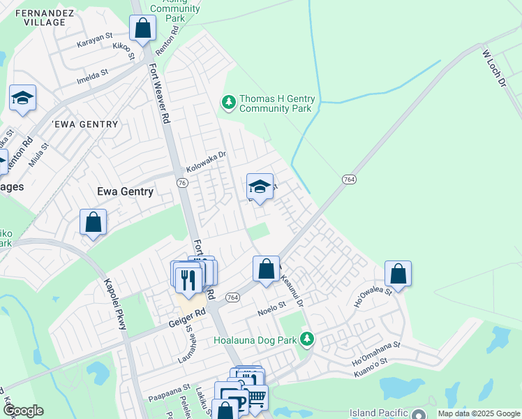 map of restaurants, bars, coffee shops, grocery stores, and more near 91-1561 Keaunui Drive in Ewa Beach