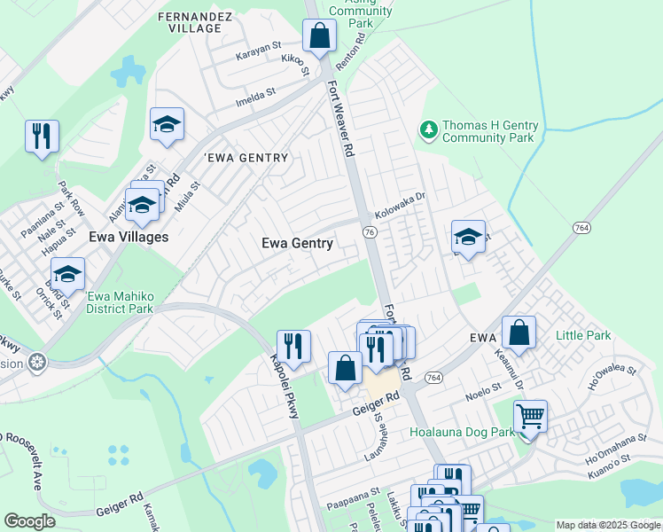 map of restaurants, bars, coffee shops, grocery stores, and more near 91-1034 Laaulu Street in Ewa Beach