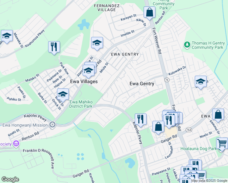 map of restaurants, bars, coffee shops, grocery stores, and more near 91-1019 Puaniu Street in Ewa Beach