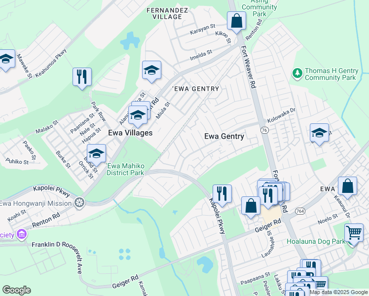 map of restaurants, bars, coffee shops, grocery stores, and more near 91-1120 Puahala Street in Ewa Beach