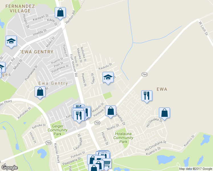 map of restaurants, bars, coffee shops, grocery stores, and more near 91-1561 Keaunui Drive in Ewa Beach