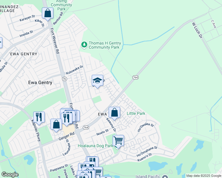 map of restaurants, bars, coffee shops, grocery stores, and more near 91-1021B Manaolana Street in Ewa Beach
