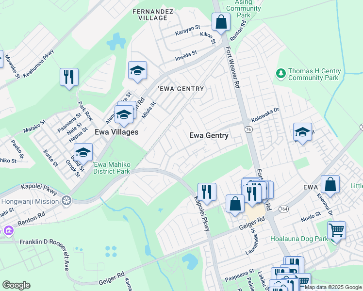map of restaurants, bars, coffee shops, grocery stores, and more near 91-786 Poowai Place in Ewa Beach
