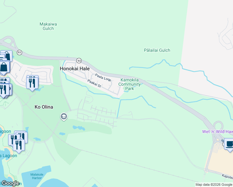 map of restaurants, bars, coffee shops, grocery stores, and more near 92-351 Laaloa Street in Kapolei