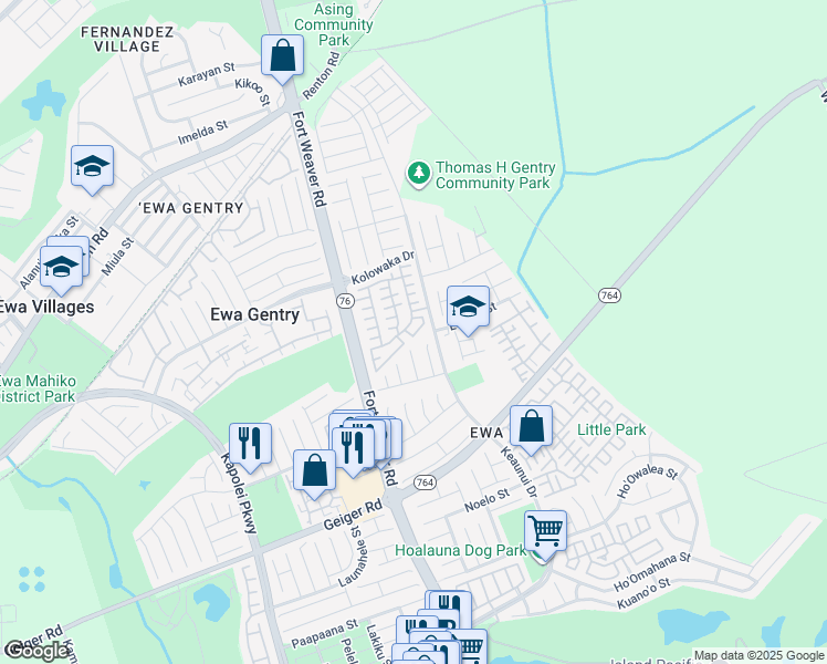 map of restaurants, bars, coffee shops, grocery stores, and more near 91-1561 Kuhiawaho Place in Ewa Beach