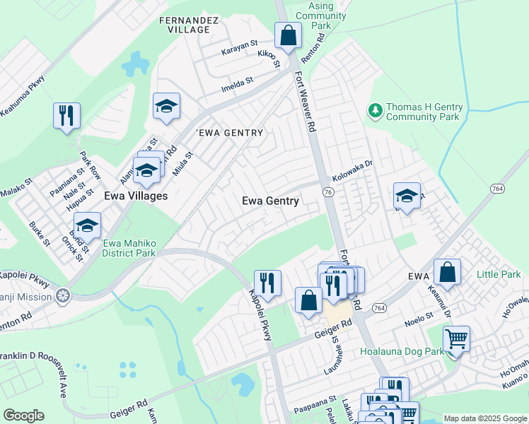 map of restaurants, bars, coffee shops, grocery stores, and more near 91-1057 Laaulu Street in Ewa Beach