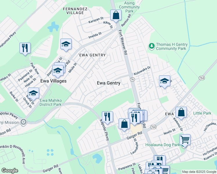 map of restaurants, bars, coffee shops, grocery stores, and more near  in Ewa Gentry
