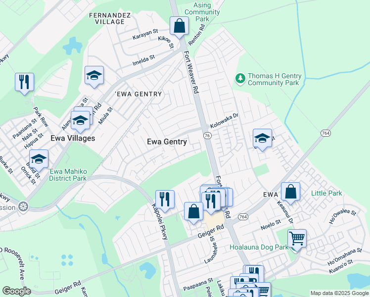 map of restaurants, bars, coffee shops, grocery stores, and more near 91-962 Laaulu Street in Ewa Beach