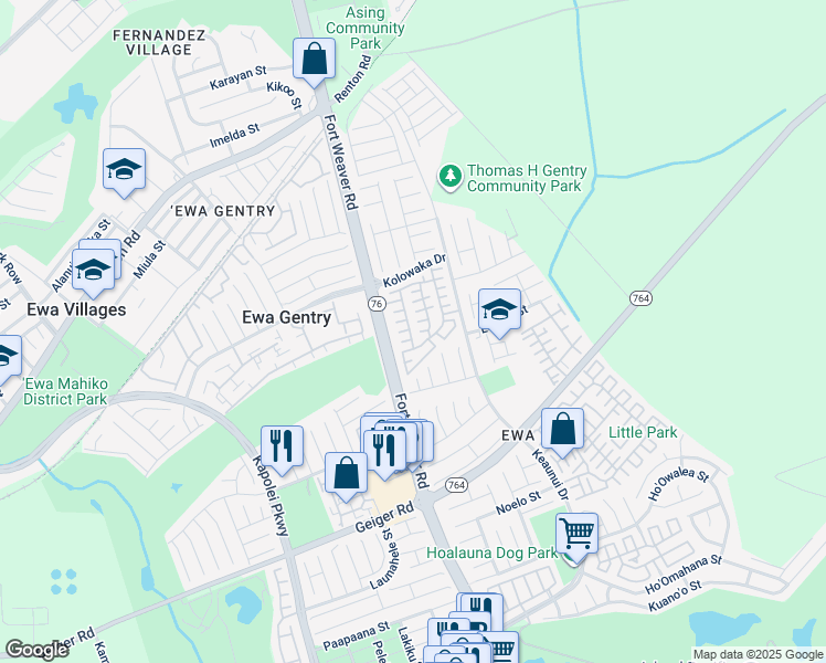 map of restaurants, bars, coffee shops, grocery stores, and more near 91-208 Papahi Place in Ewa Beach