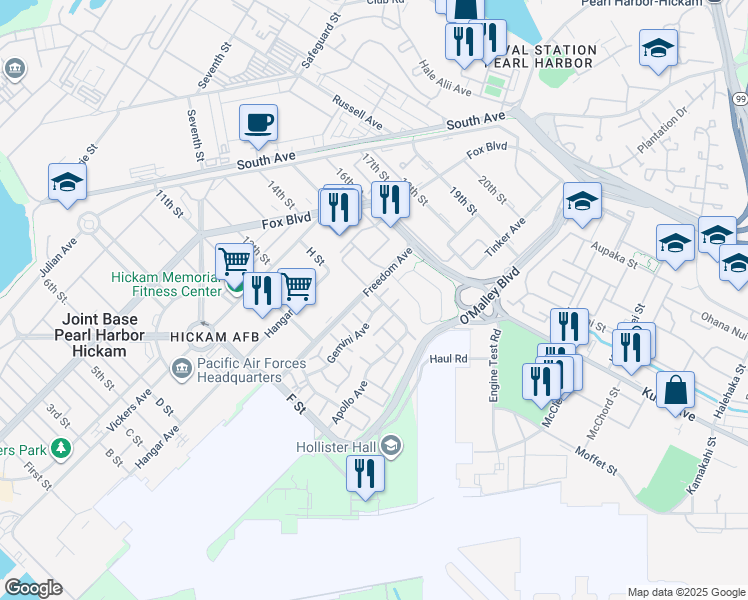 map of restaurants, bars, coffee shops, grocery stores, and more near 926 Apollo Avenue in Honolulu