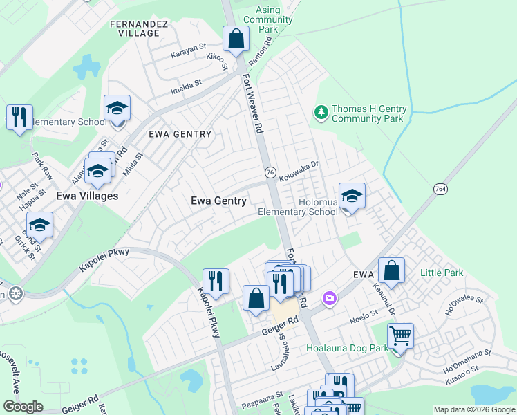 map of restaurants, bars, coffee shops, grocery stores, and more near 91-962 Laaulu Street in Ewa Beach