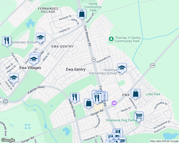 map of restaurants, bars, coffee shops, grocery stores, and more near 91-962 Laaulu Street in Ewa Beach