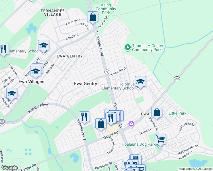 map of restaurants, bars, coffee shops, grocery stores, and more near 91-996 Laaulu Street in Ewa Beach