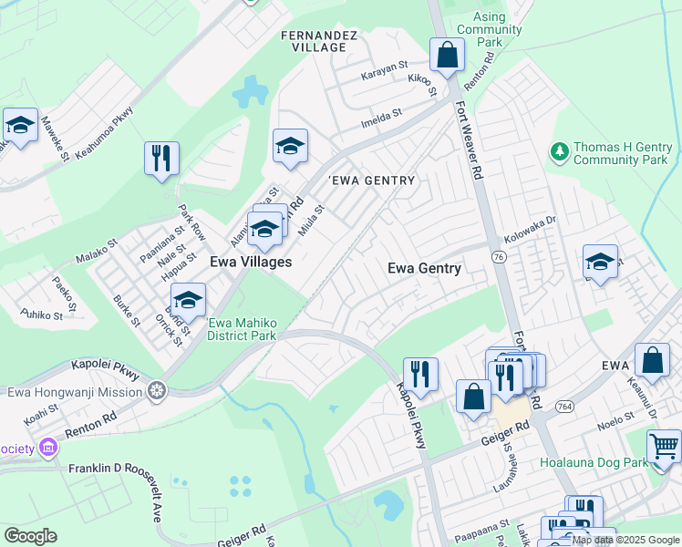 map of restaurants, bars, coffee shops, grocery stores, and more near 91-1100 Puahala Street in Ewa Beach