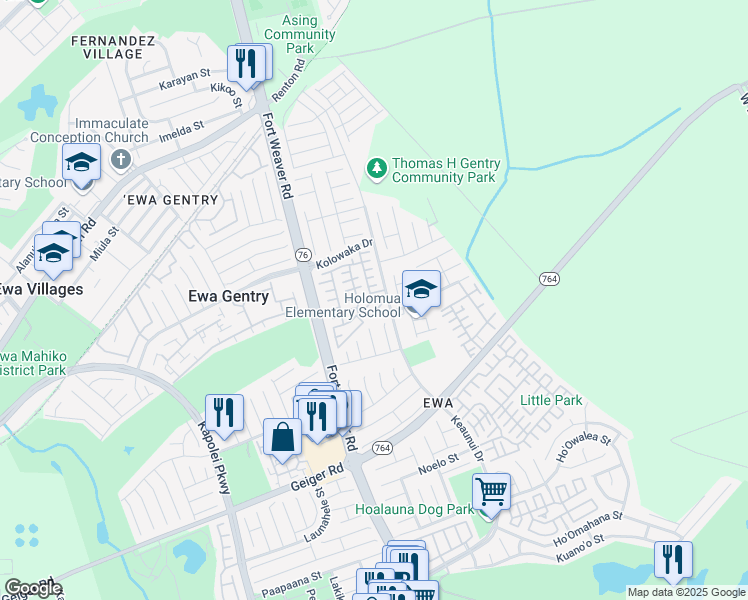 map of restaurants, bars, coffee shops, grocery stores, and more near 91-205 Puni Place in Ewa Beach