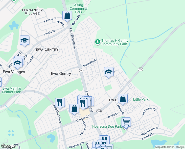 map of restaurants, bars, coffee shops, grocery stores, and more near 91-208 Papahi Place in Ewa Beach