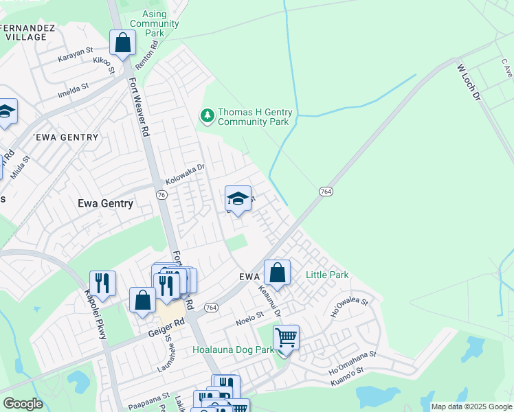 map of restaurants, bars, coffee shops, grocery stores, and more near 91-1022 Huliau Street in Ewa Beach