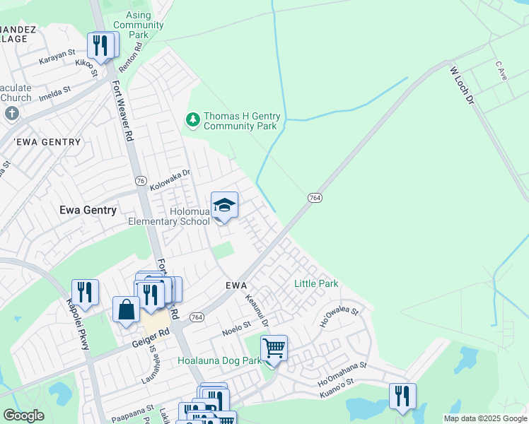 map of restaurants, bars, coffee shops, grocery stores, and more near 91-1045 Huliau Street in Ewa Beach