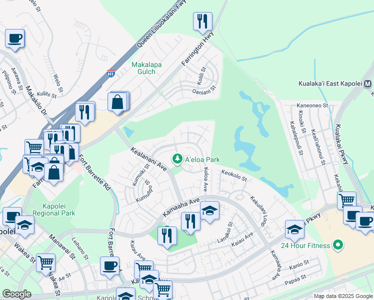 map of restaurants, bars, coffee shops, grocery stores, and more near 91-1092 Lipo Street in Kapolei