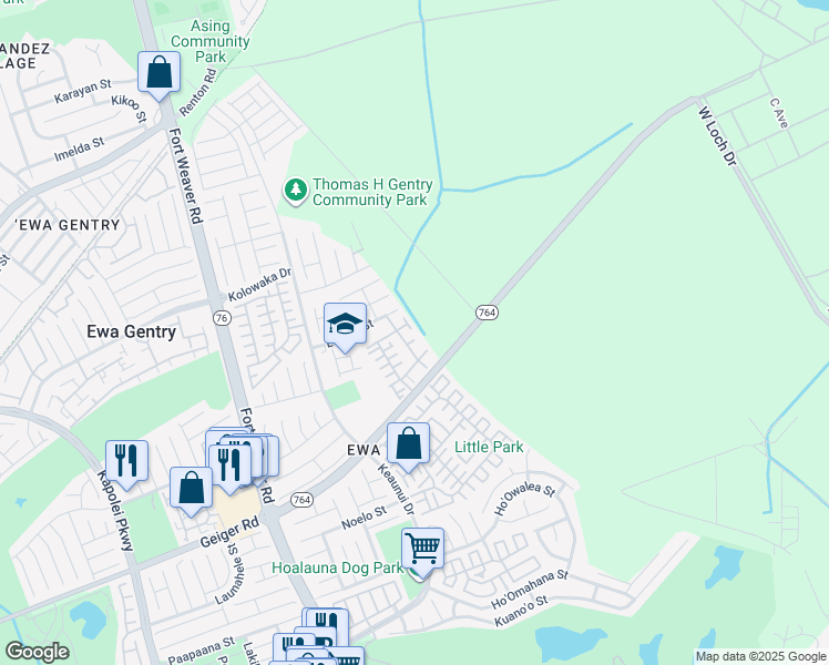 map of restaurants, bars, coffee shops, grocery stores, and more near 91-1034 Laulauna Street in Ewa Beach