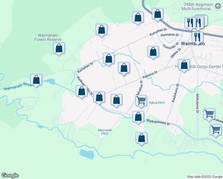 map of restaurants, bars, coffee shops, grocery stores, and more near 41-849 Kakaina Street in Waimānalo