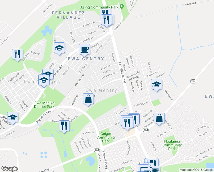 map of restaurants, bars, coffee shops, grocery stores, and more near in Ewa Gentry