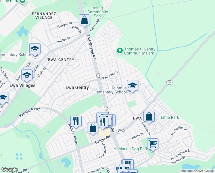 map of restaurants, bars, coffee shops, grocery stores, and more near 91-207 Niukahiki Place in Ewa Beach