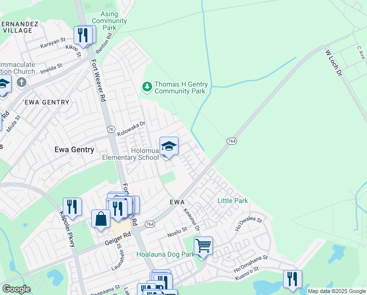 map of restaurants, bars, coffee shops, grocery stores, and more near 91-1022 Huliau Street in Ewa Beach